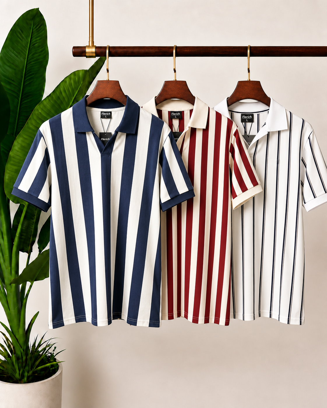 Men's 3-Pack V-Neck Polos: Classic, Cream Brick & Faded Navy Stripe