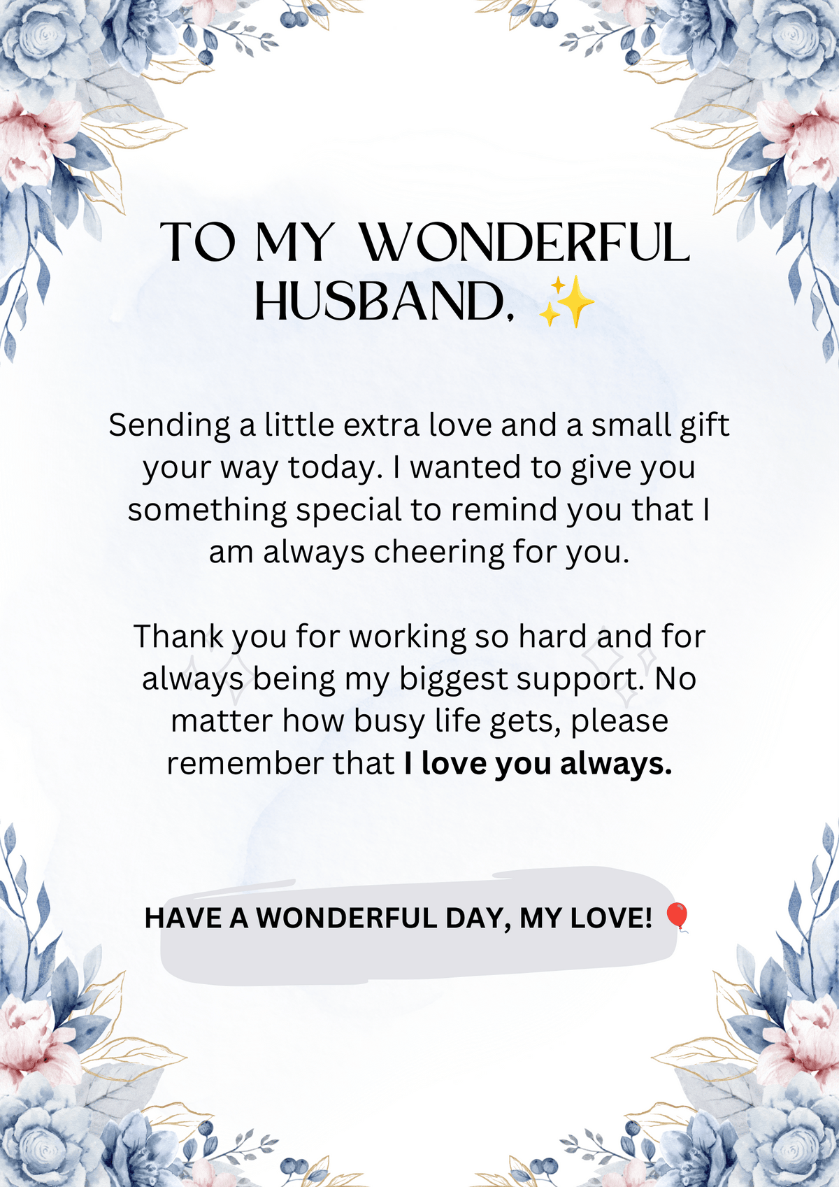 Ready-Made Birthday Gift Card for Husband