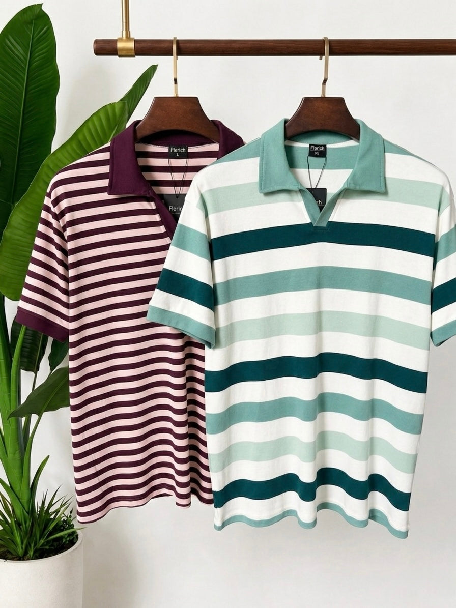 The Sage, Olive & Burgundy Stripe Polo Set