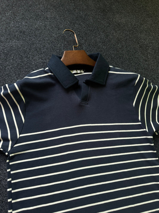 Deep Navy Fine Stripe Polo
