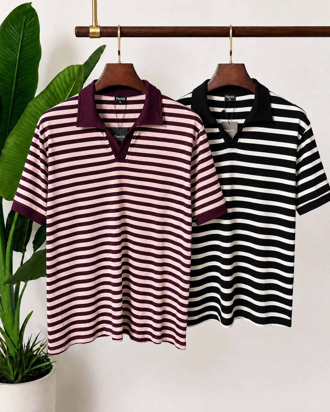 The Burgundy & Wide Stripe Polo Set