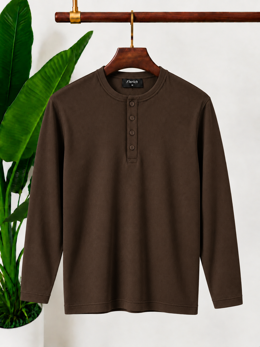 Coffee Brown Long Sleeve Henley