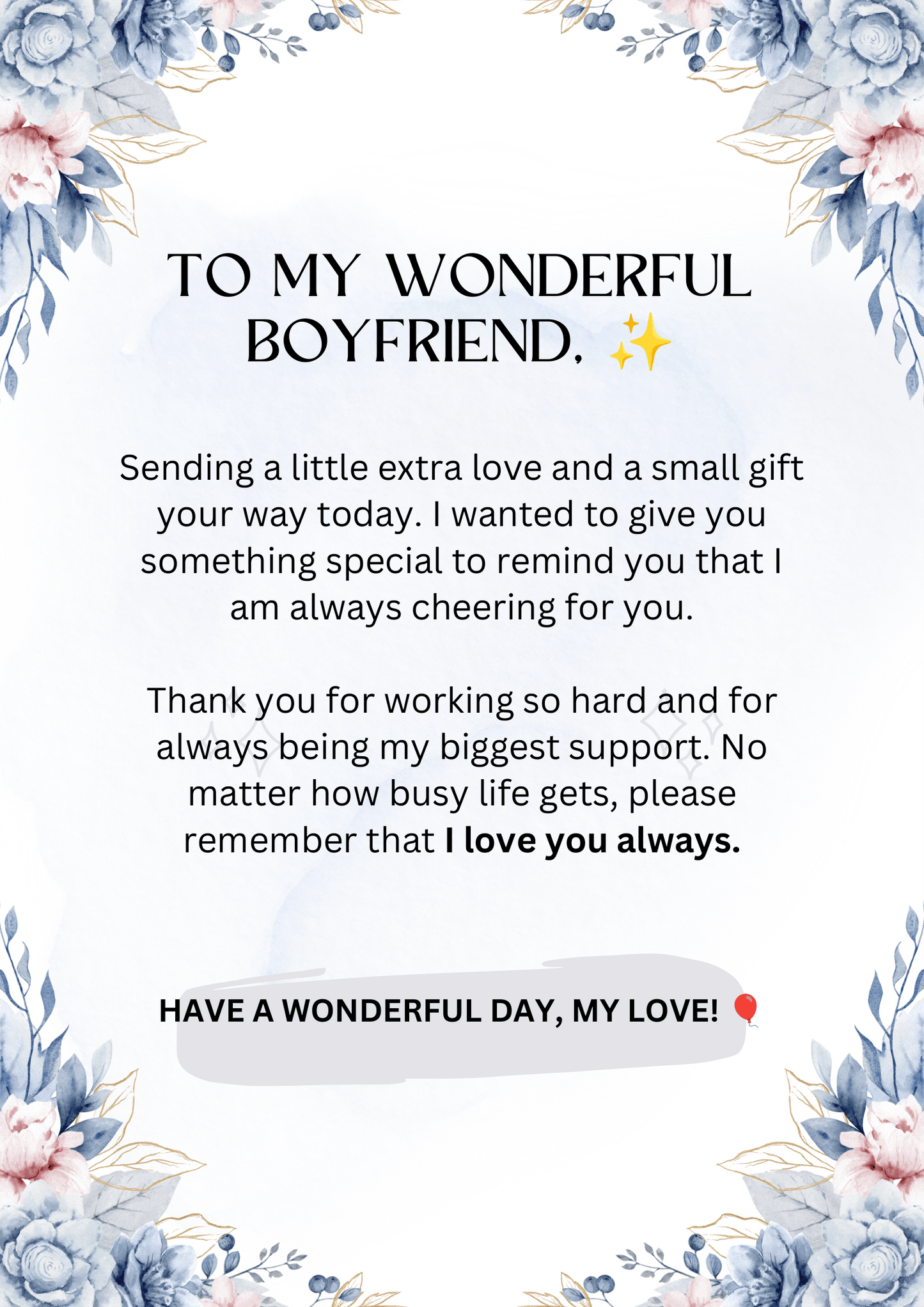 Ready-Made Birthday Gift Card for Boyfriend