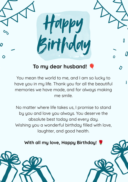 Ready-Made Birthday Gift Card for Husband