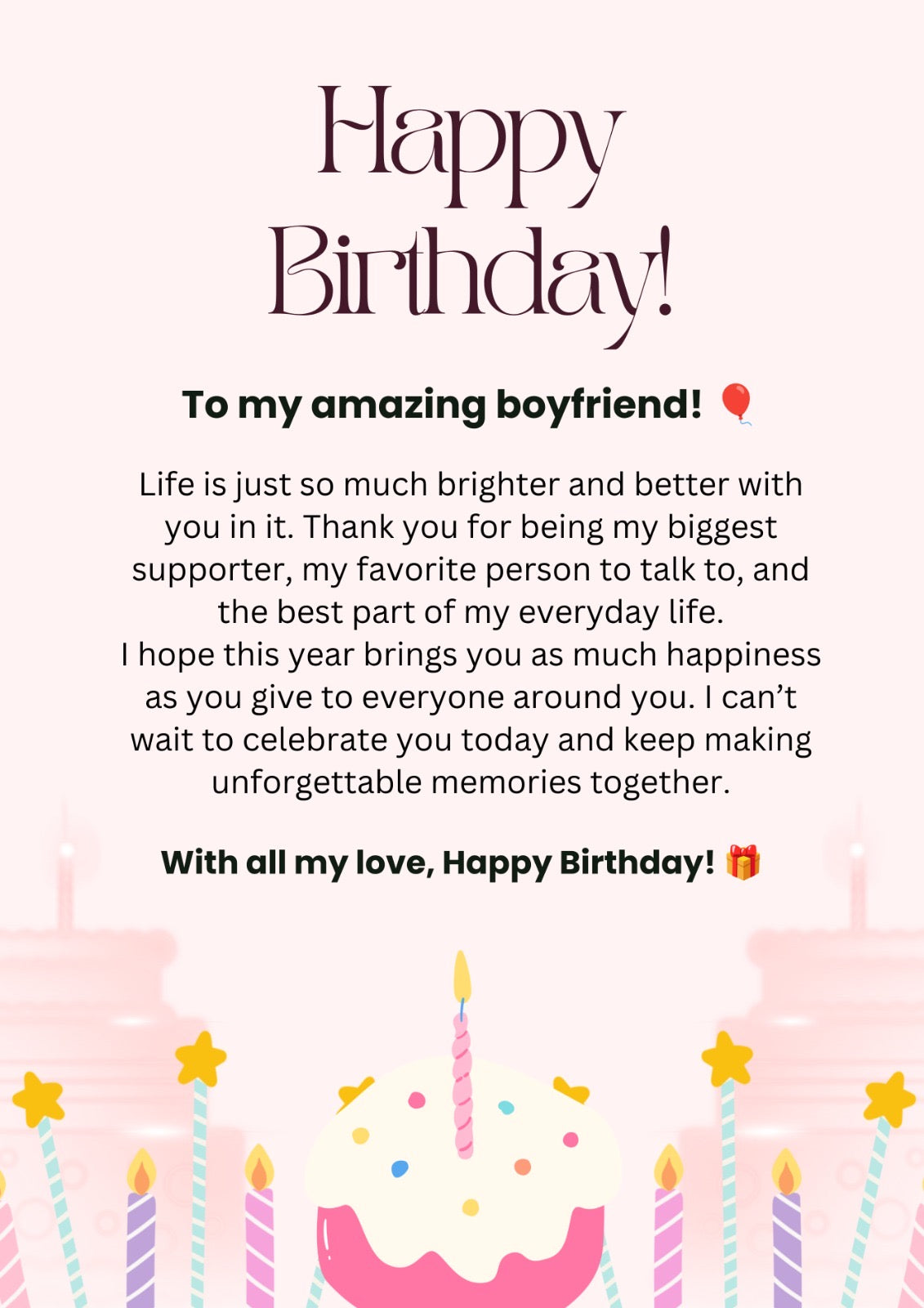 Ready-Made Birthday Gift Card for Boyfriend