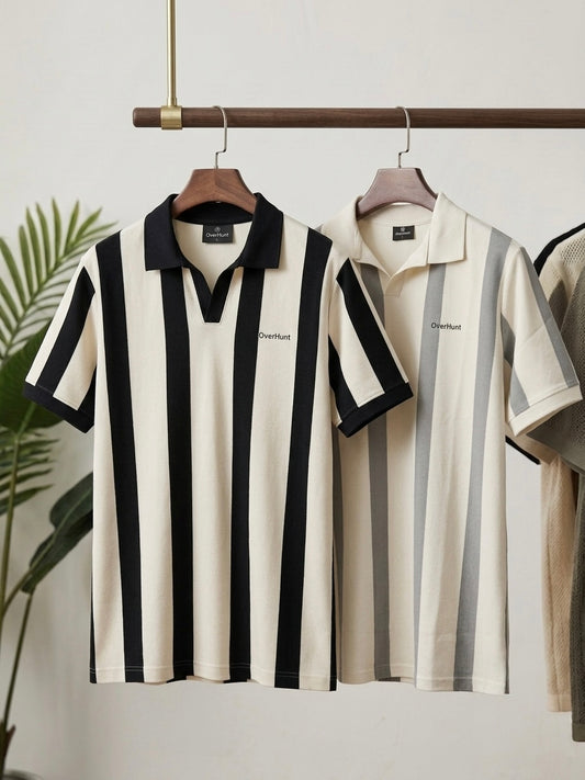 Cream Ash & Navy Stripe Polo Set
