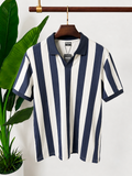 Faded Navy & Cream Wide Stripe Polo