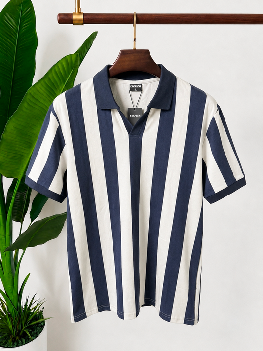 Faded Navy & Cream Wide Stripe Polo