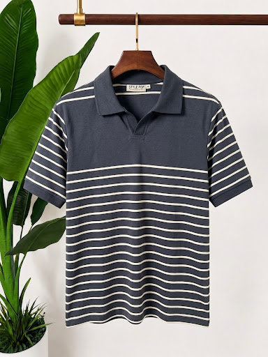 Deep Navy Fine Stripe Polo