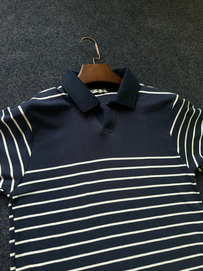 Deep Navy Fine Stripe Polo