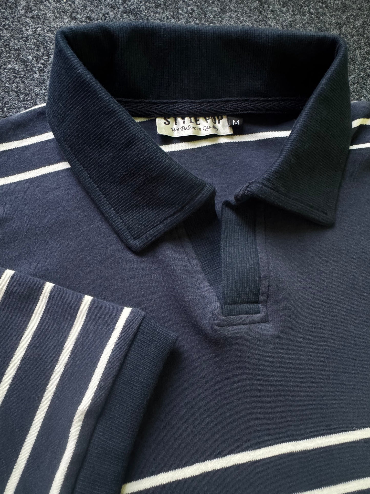 Deep Navy Fine Stripe Polo