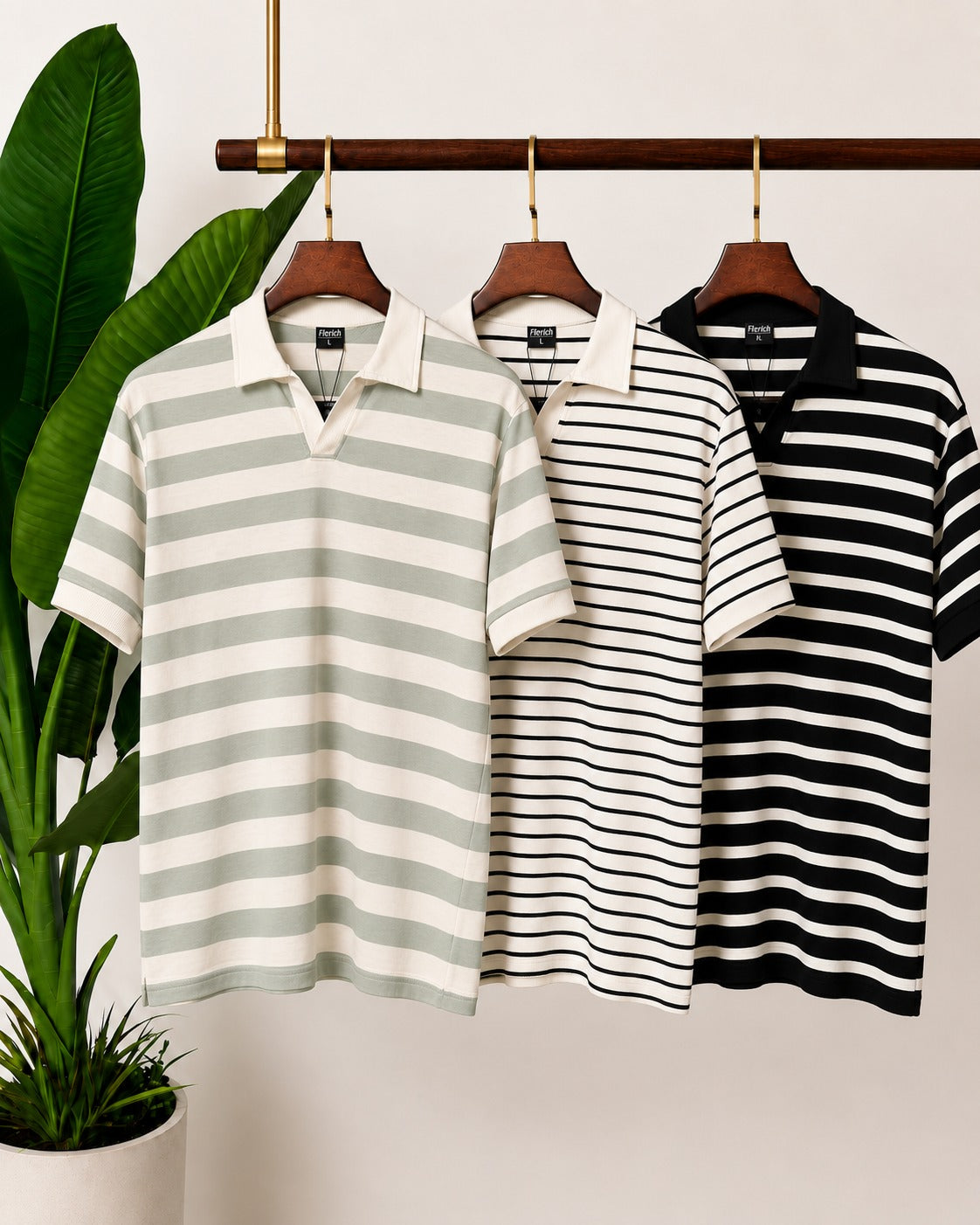 The Sage, Cream & Black Stripe Polo Set