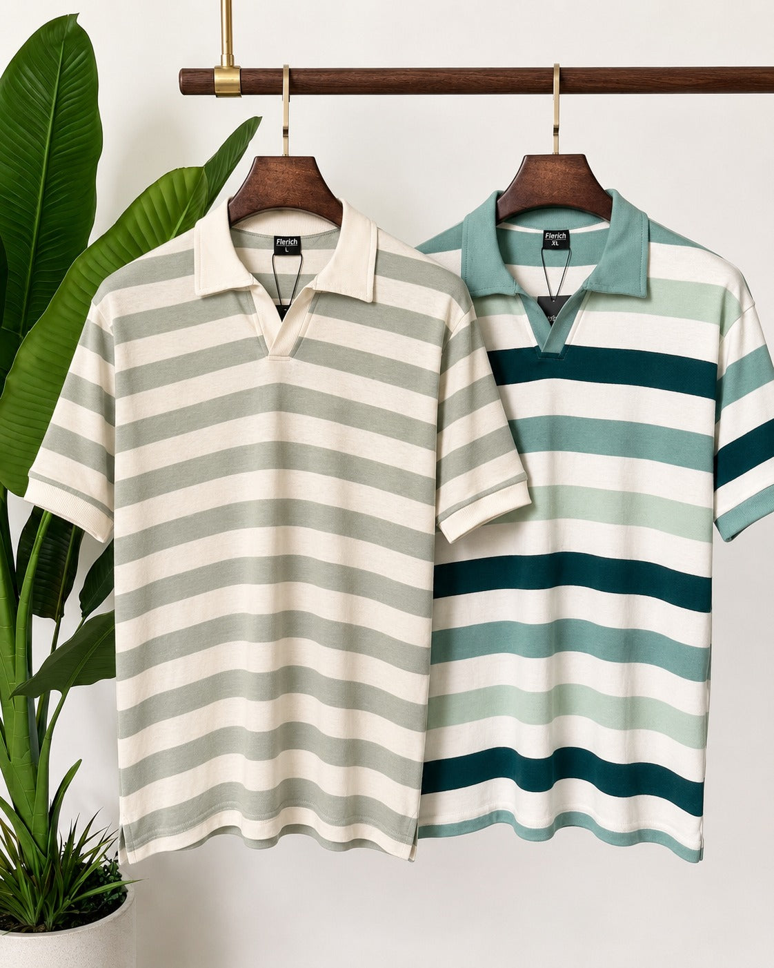 The Sage & Cream & Olive Stripe Polo Set