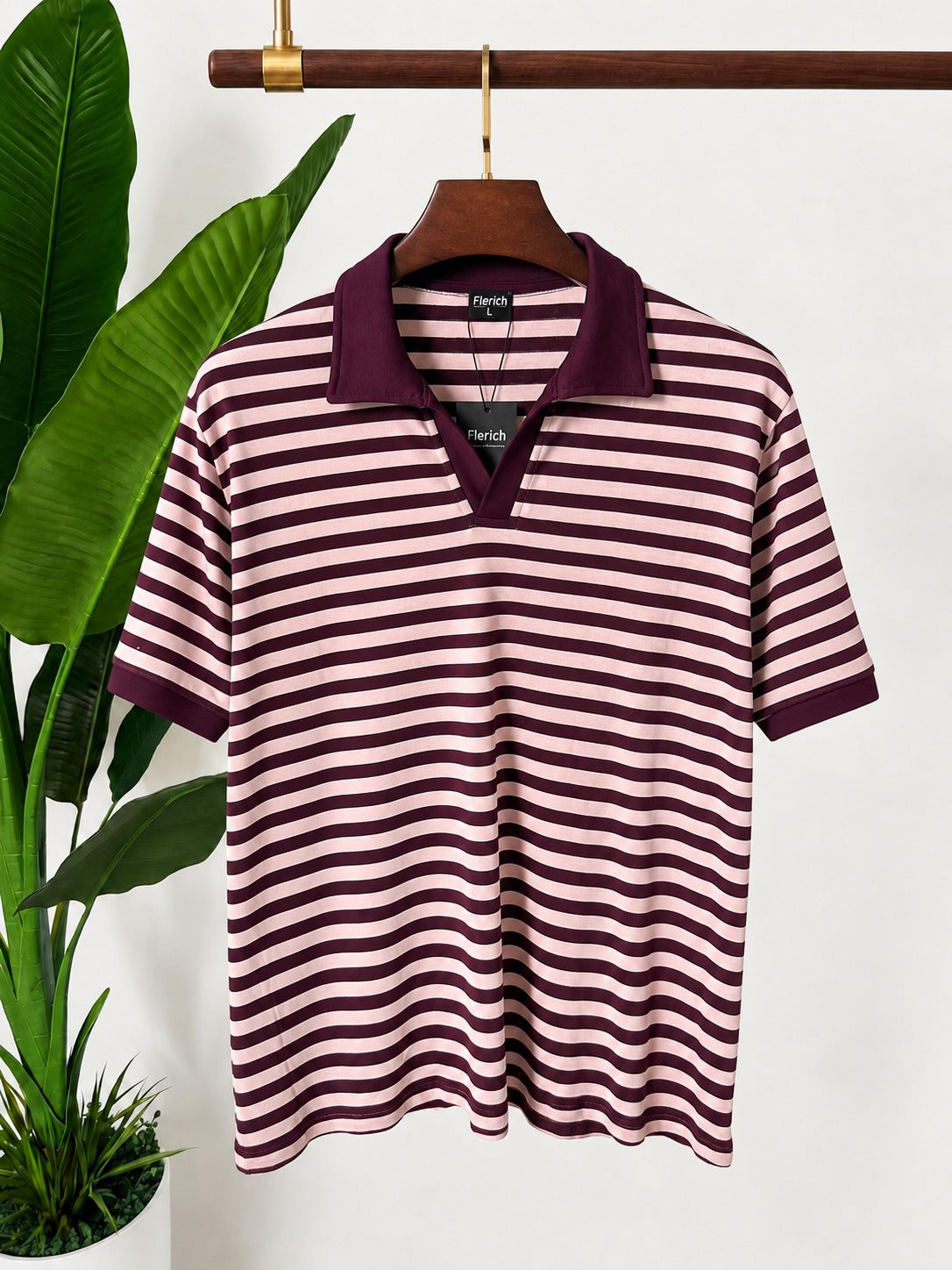 Deep Burgundy & Cream Striped Polo