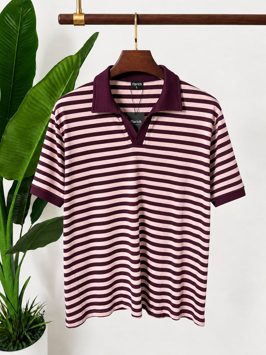 Deep Burgundy & Cream Striped Polo