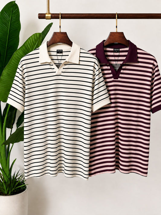 The Burgundy & Black Stripe Polo Set