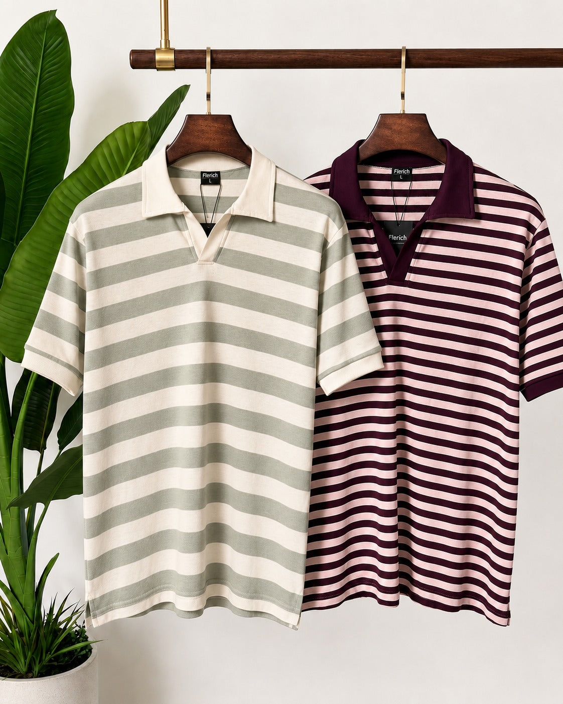 The Deep Burgundy & Sage Cream Stripe Set