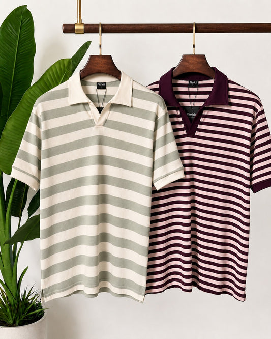 The Deep Burgundy & Sage Cream Stripe Set