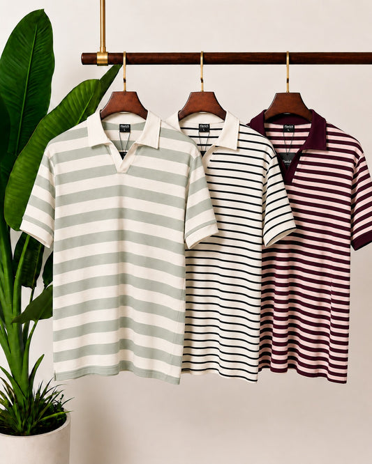 The Sage, Burgundy & Black Stripe Polo Set