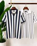 Faded Navy & Cream Wide Stripe