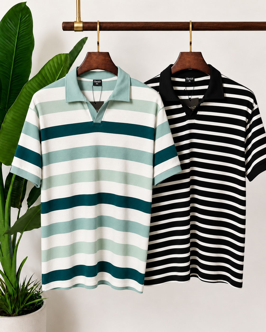 The Sage & Olive & Black White Stripe Polo Set