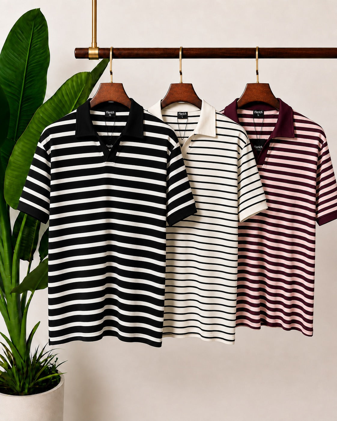 The Burgundy & Dual Black Stripe Polo Set