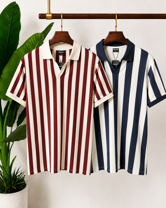 Faded Navy & Brick Maroon Striped Polo