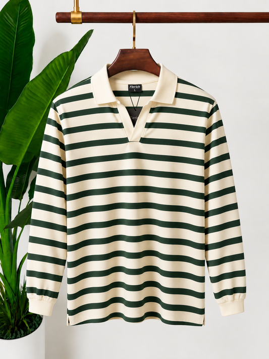 Bottle Green & Cream Full Sleeve Polo