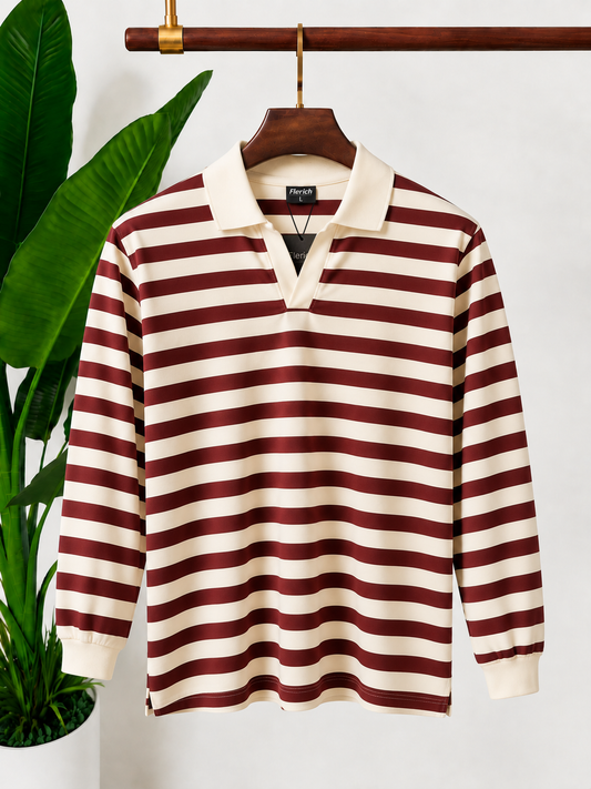 Cream & Brick Maroon Full Sleeve Polo