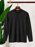 Black Long Sleeve Rib Henley