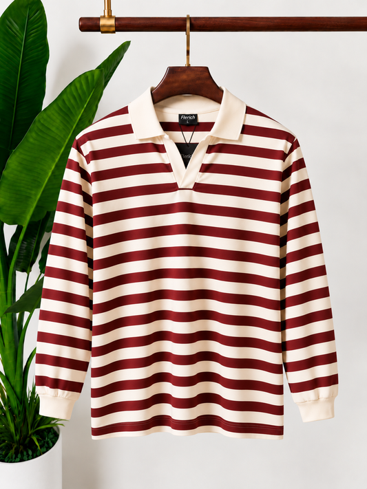 Cream & Brick Maroon Full Sleeve Polo