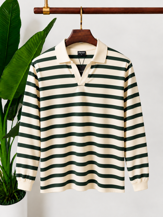 Bottle Green & Cream Full Sleeve Polo